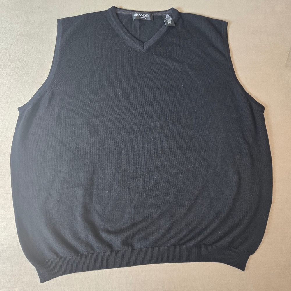 Brandini Made in Italy XXL Pure‎ Merino Wool Black V Neck Sweater Vest